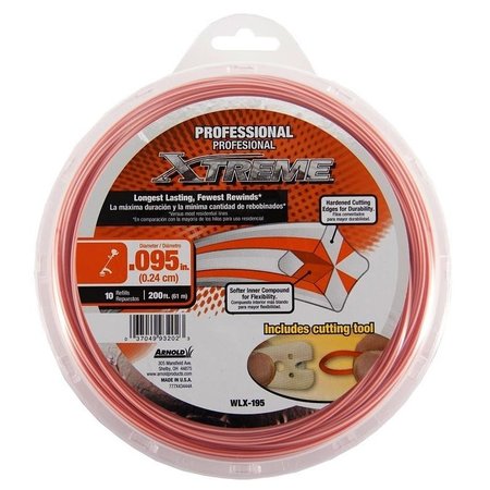 ARNOLD XTREME Professional Trimmer Line, 0095 in Dia, 200 ft L, Monofilament WLX-195